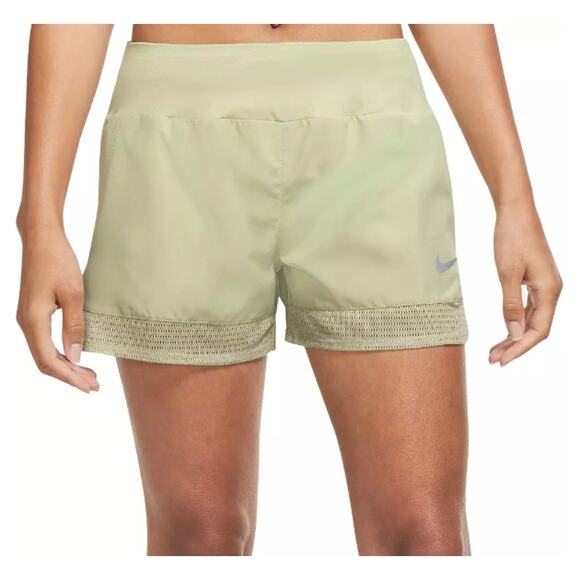Nike Olive Aura Green Dri-Fit Crew Running Shorts Training Womens Size Small - Picture 3 of 8